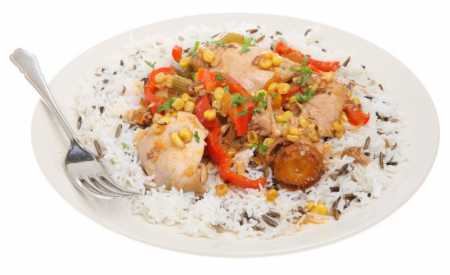 Kuřecí stehna na zelenině s rýží